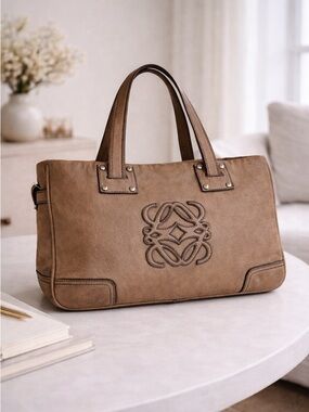 Vintage Loewe Anagram Shopper Tote Taupe Soft Calfskin Leather Bag -Spain